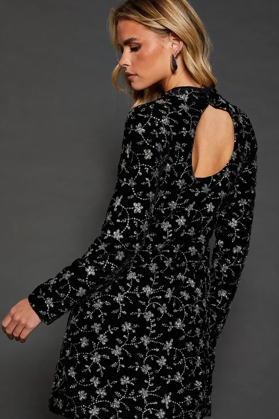 Dp Luxe Petite Black Embroidered Velvet Mini Dress