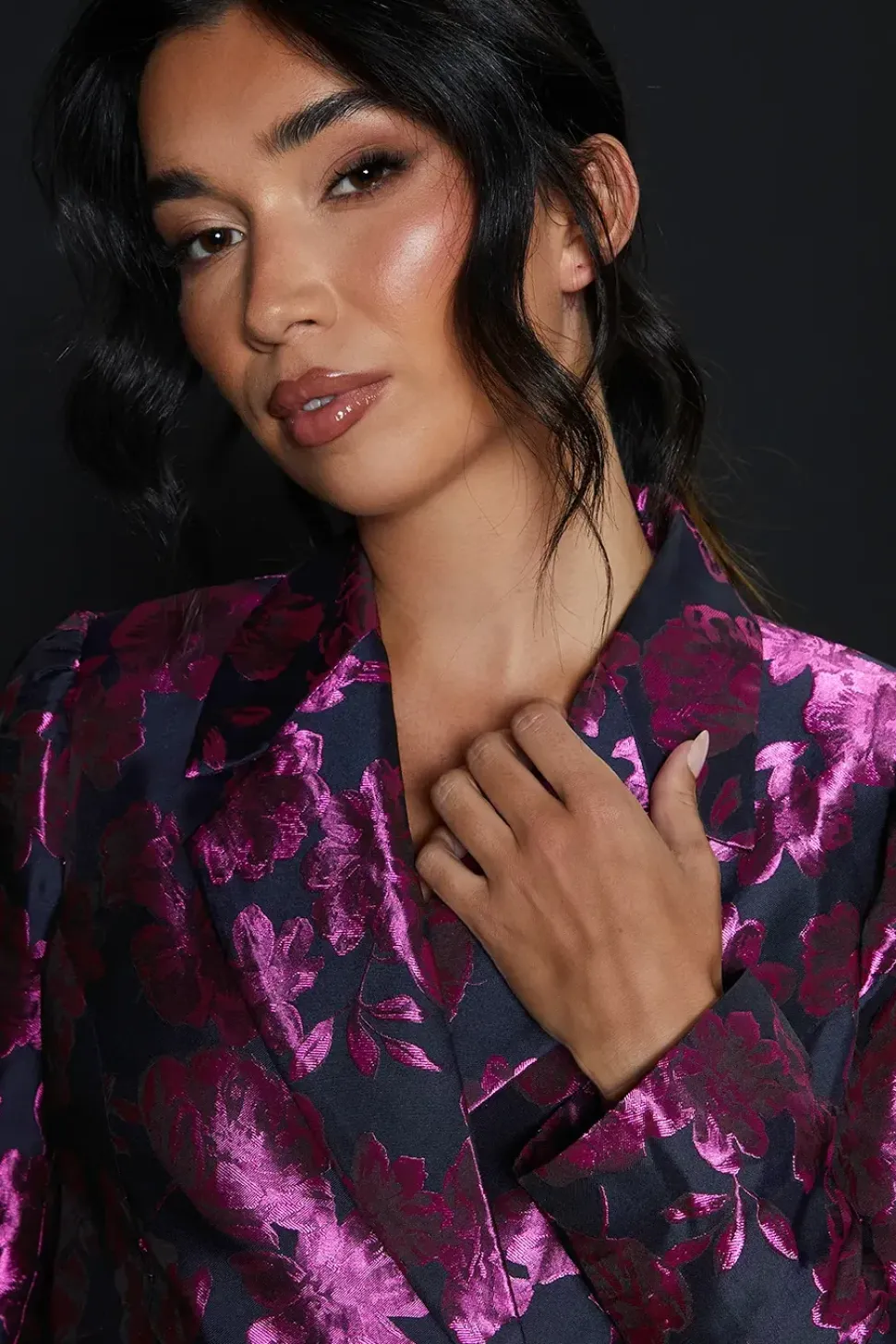 Dp Luxe Pink Jacquard Tux Dress