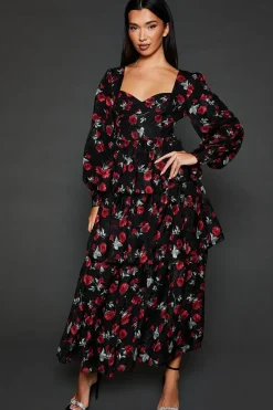 Dp Luxe Rose Devore Ruffle Midi Dress