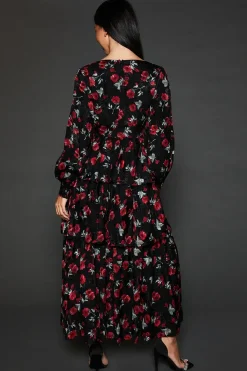 Dp Luxe Rose Devore Ruffle Midi Dress