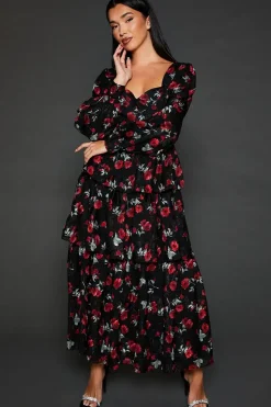 Dp Luxe Rose Devore Ruffle Midi Dress