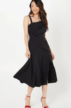 Drape Bodice Fluid Skirt Crepe Wedding Guest Dress
