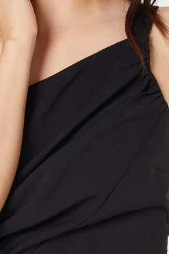 Drape Bodice Fluid Skirt Crepe Wedding Guest Dress