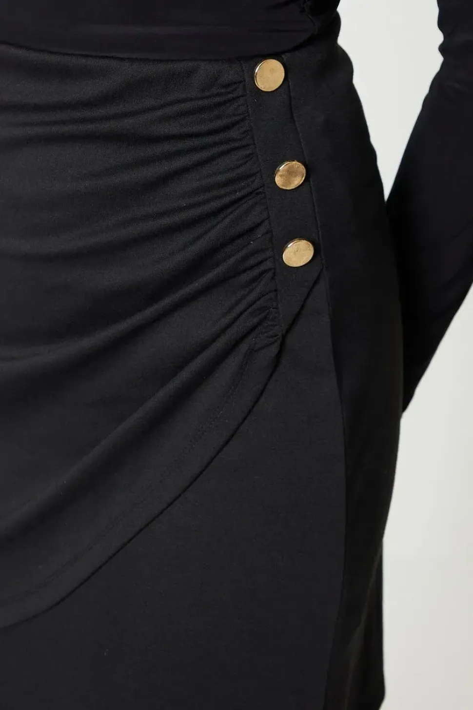 Drape Button Side Ponte Mini Skirt