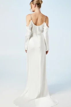 Drape Cold Shoulder Embellished Strap Wedding Dress