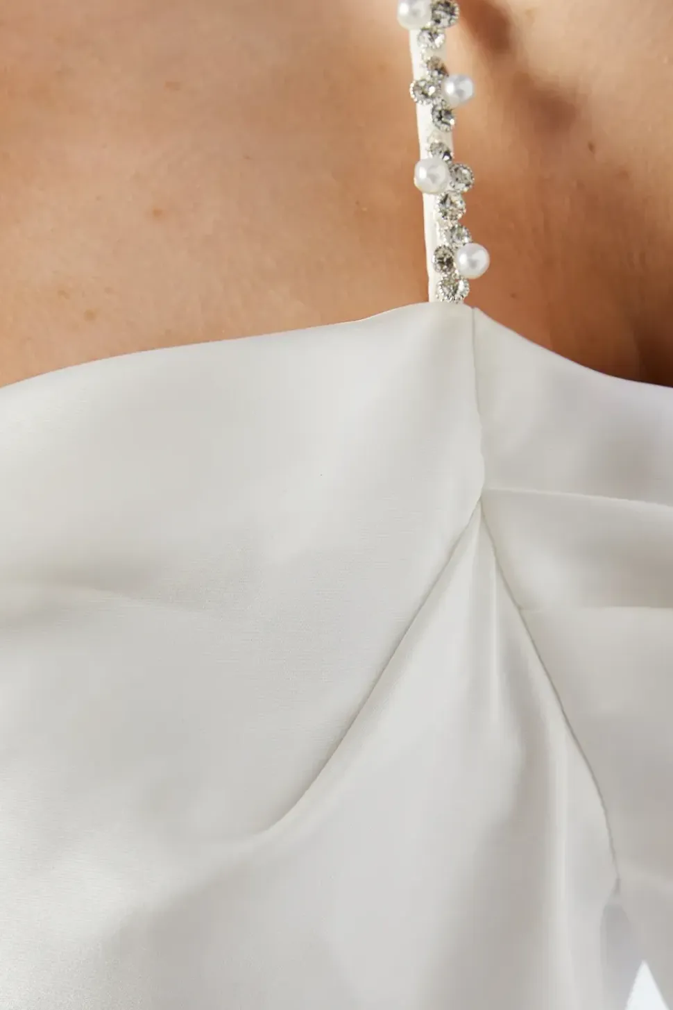 Drape Cold Shoulder Embellished Strap Wedding Dress