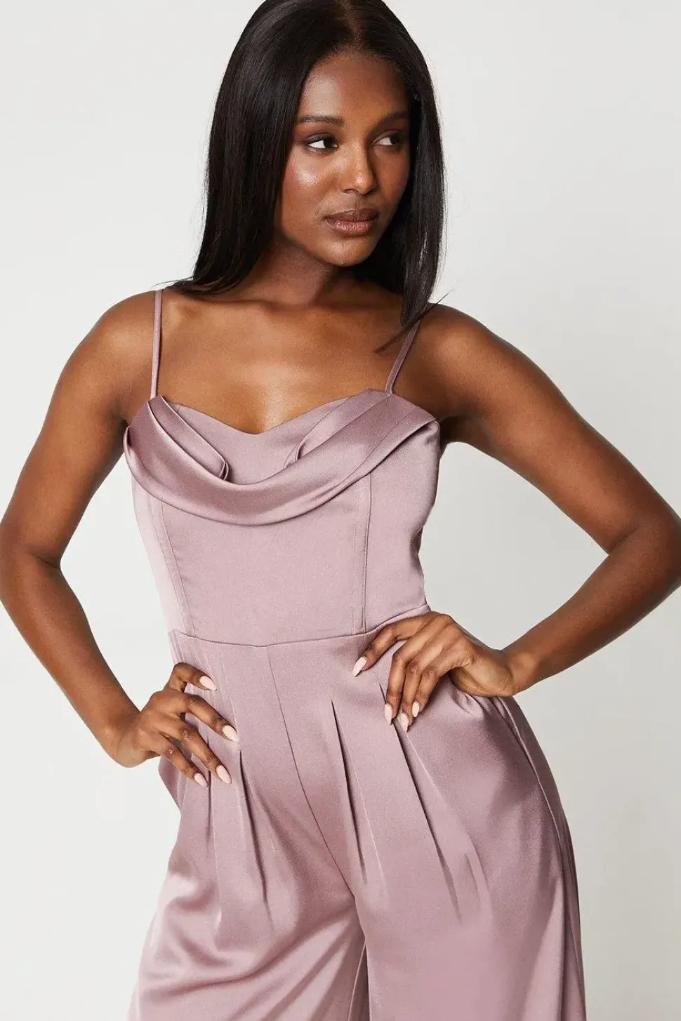 Draped Corset Bodice Satin Jumpsuit