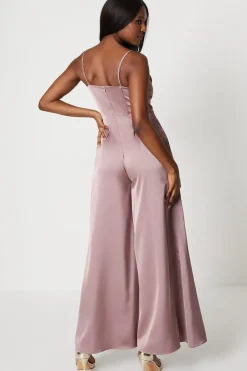 Draped Corset Bodice Satin Jumpsuit