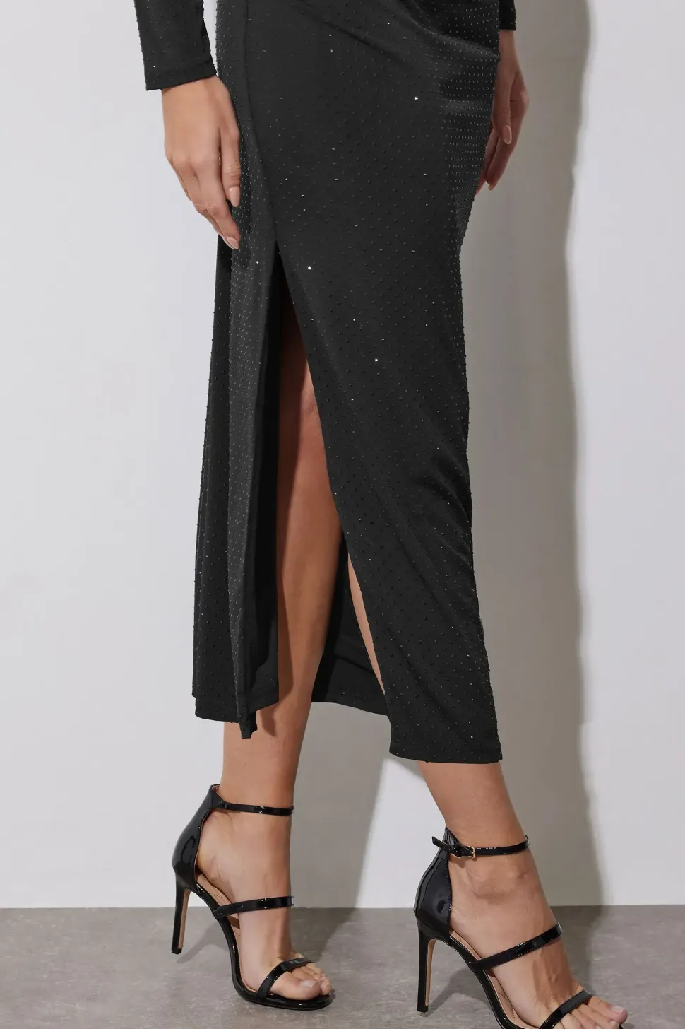 Draped Front Embellished Maxi Dress