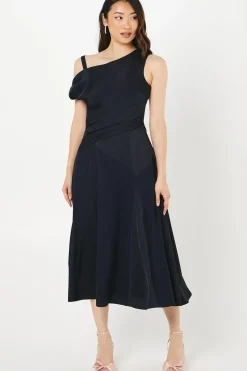 Draped Panelled One Shoulder Crepe Wedding Guest Dress