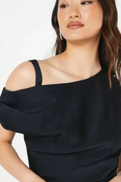 Draped Panelled One Shoulder Crepe Wedding Guest Dress
