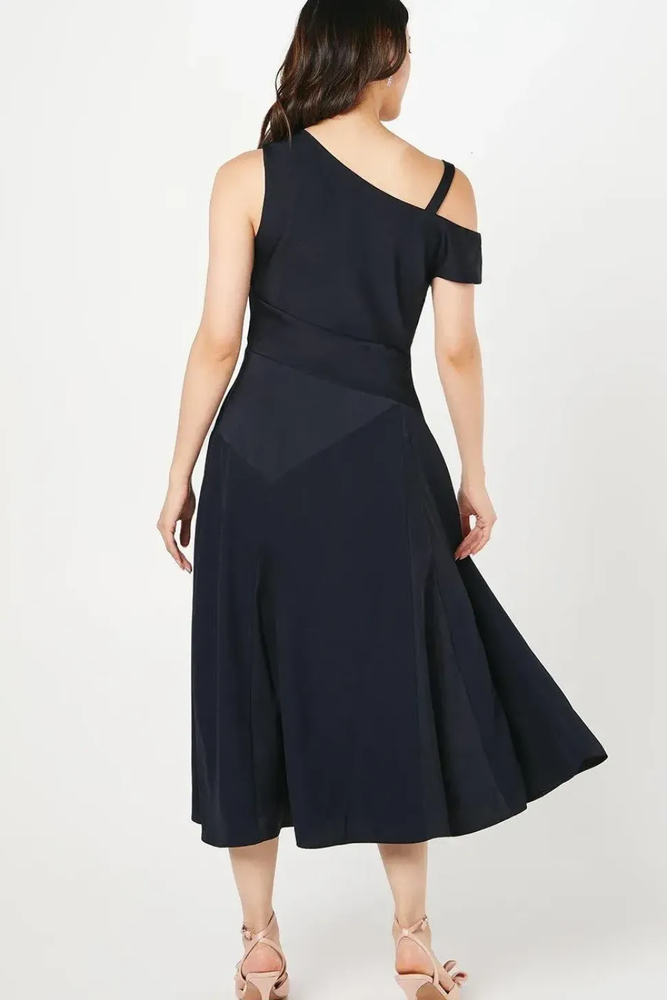 Draped Panelled One Shoulder Crepe Wedding Guest Dress