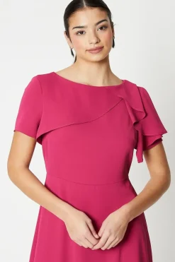 Draped Ruffle Shoulder Fit And Flare Midi Dress