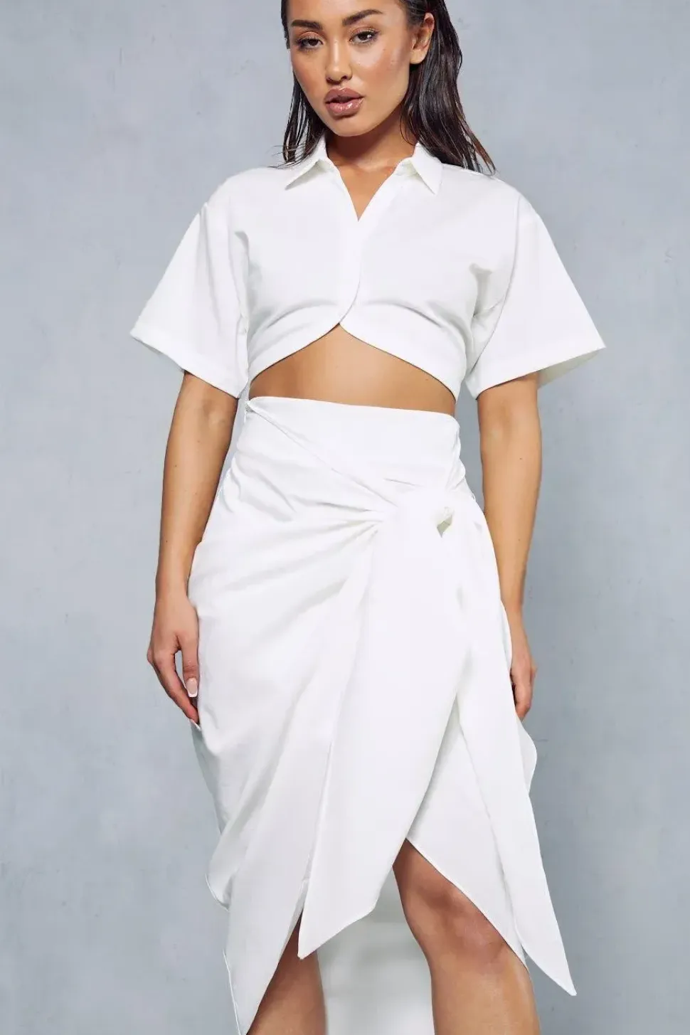 Draped Tie Midi Skirt