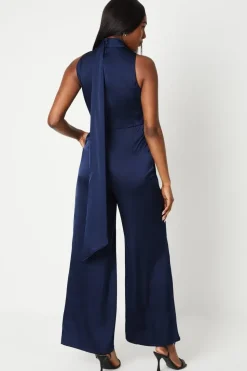 Drape Neck  Satin Jumpsuit