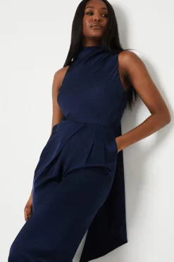 Drape Neck  Satin Jumpsuit