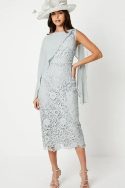 Drape Overlay Lace Pencil Dress