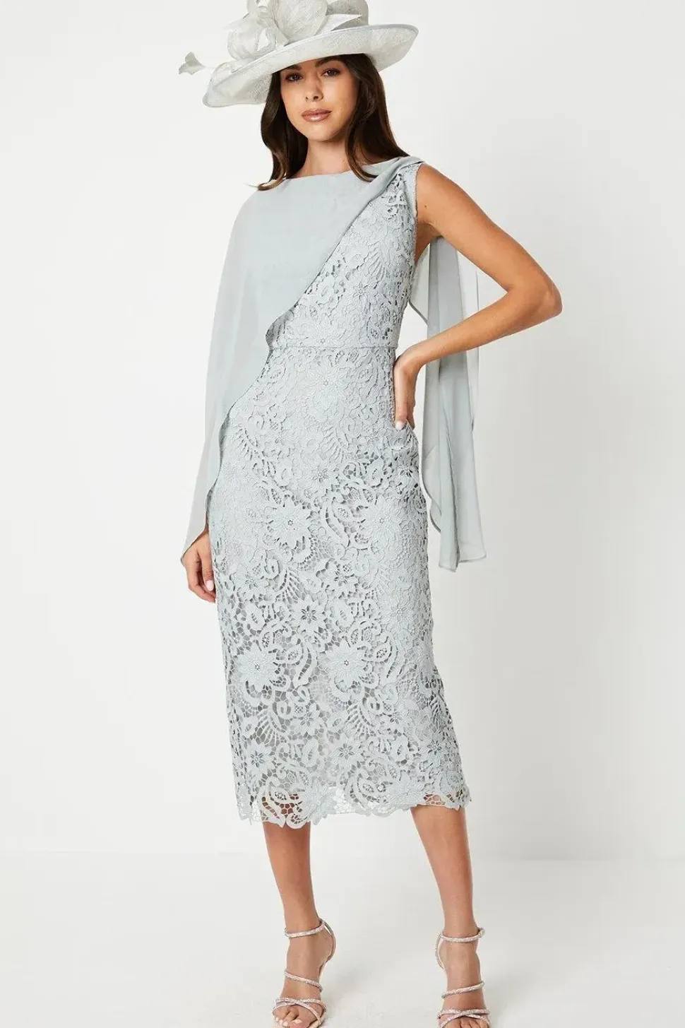 Drape Overlay Lace Pencil Dress