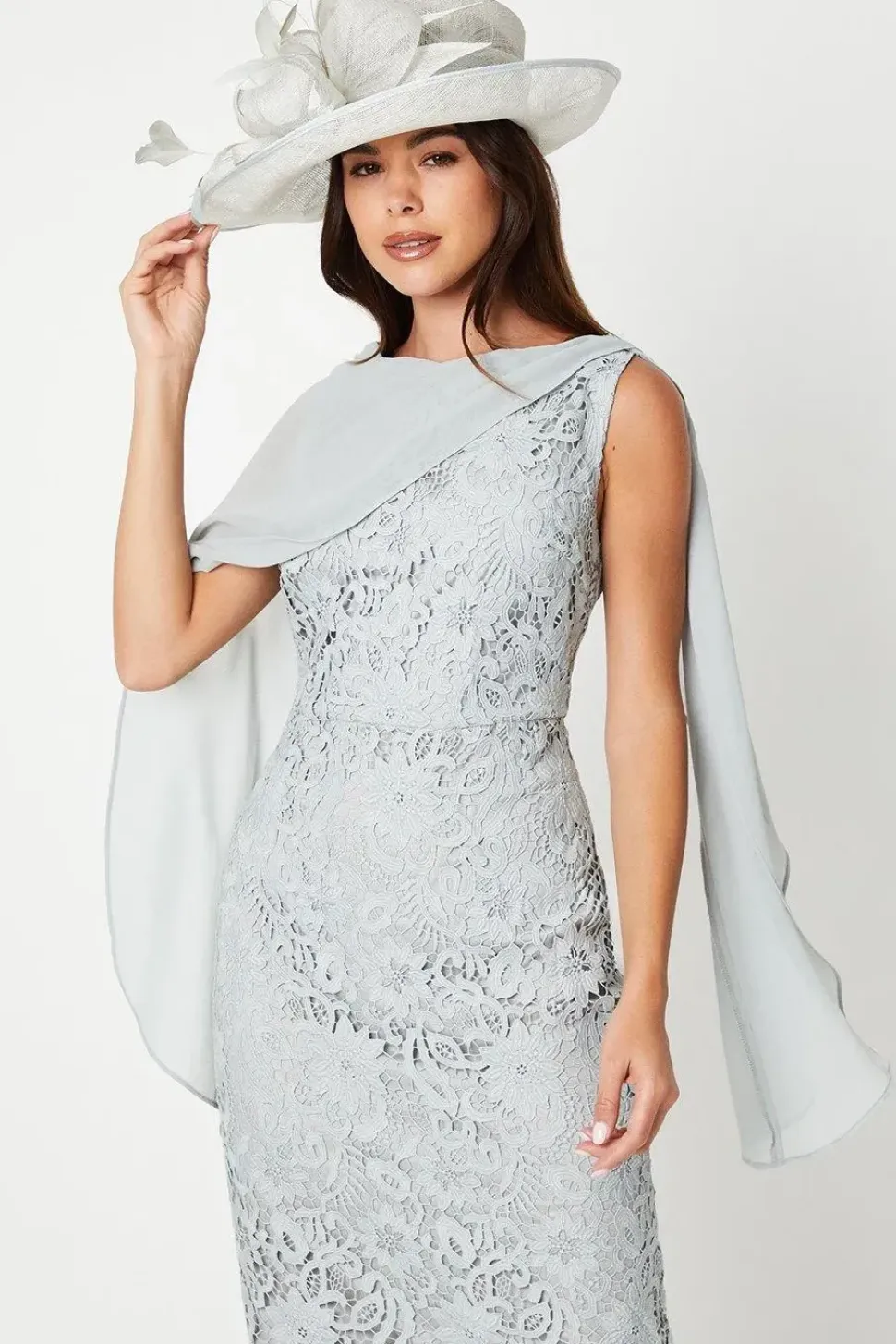 Drape Overlay Lace Pencil Dress