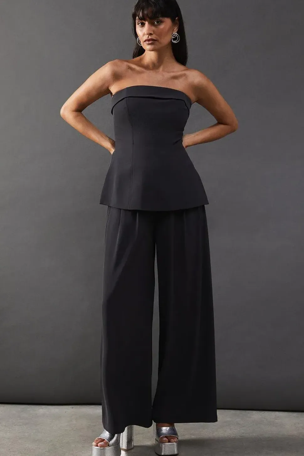 Drape Pleat Detail Wide Leg Trouser