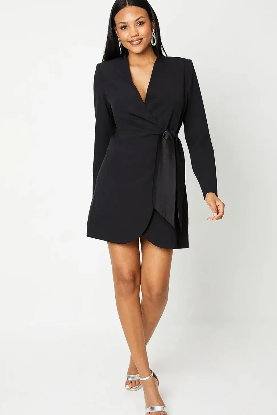Drape Wrap Blazer Dress With Gem Buttons