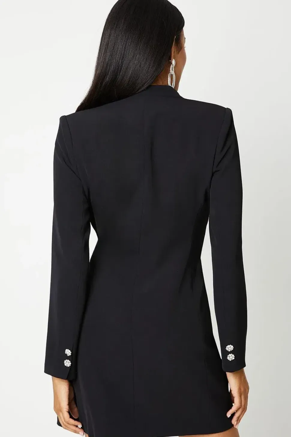 Drape Wrap Blazer Dress With Gem Buttons
