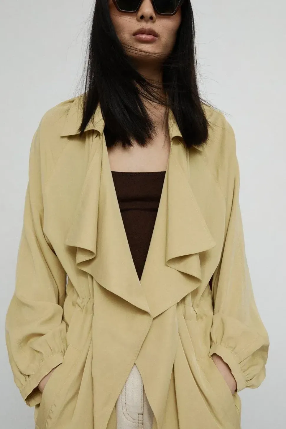 Drawcord Waist Duster Jacket