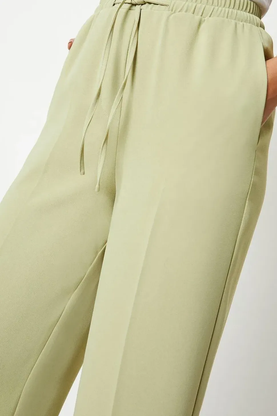 Drawstring Tie Waist Wide Leg Trouser