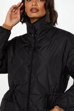Drawstring Waist Quilted Padded Puffer Coat