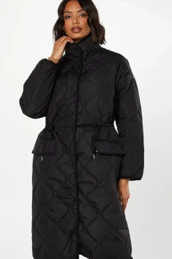 Drawstring Waist Quilted Padded Puffer Coat