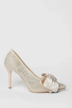 Duchy Diamante Mesh Velvet Bow High Heel Court Shoes