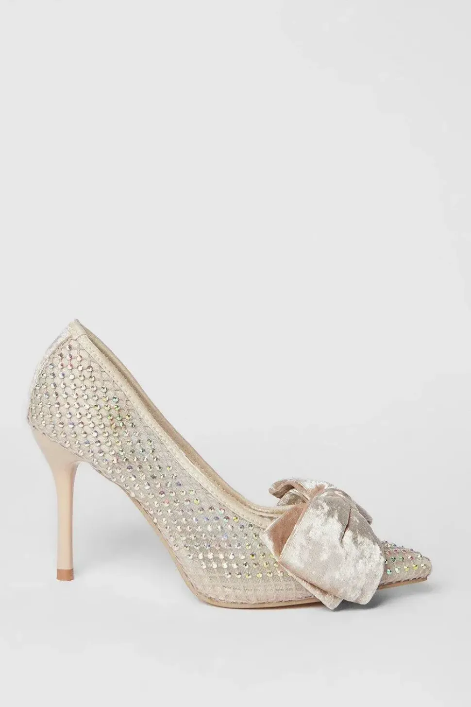Duchy Diamante Mesh Velvet Bow High Heel Court Shoes