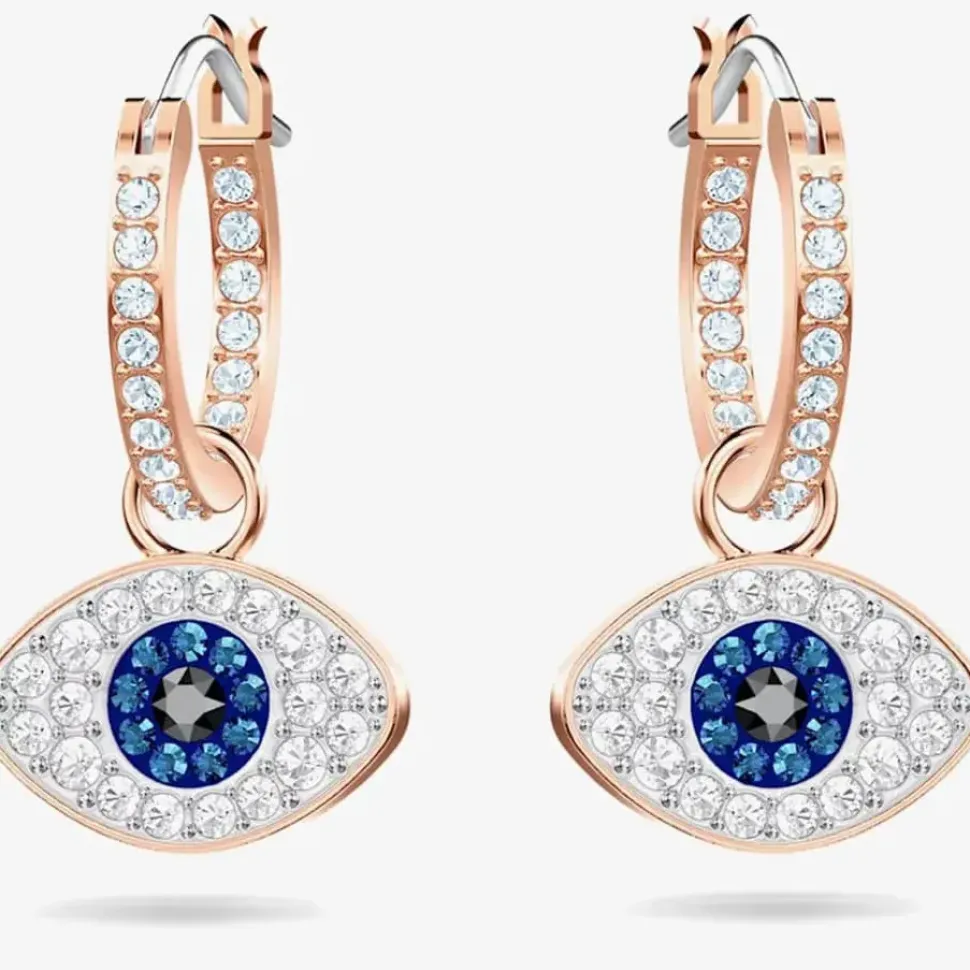 Duo Rose Gold Tone Blue Evil Eye Hoop Earrings 5425857