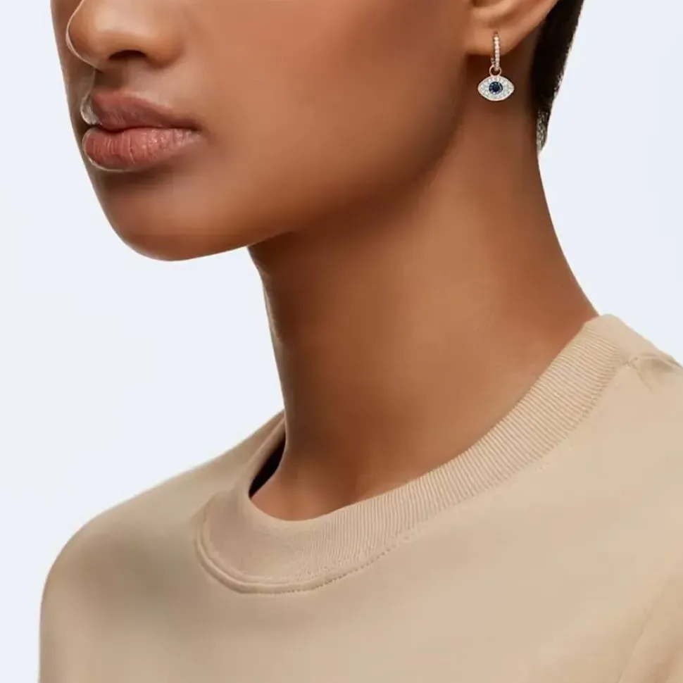 Duo Rose Gold Tone Blue Evil Eye Hoop Earrings 5425857