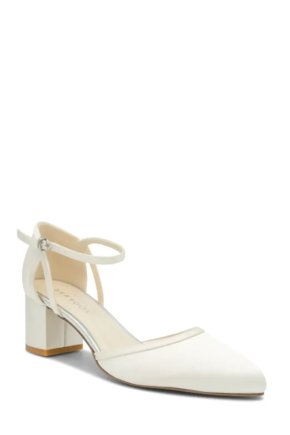 Dyeable Satin 'Aviana' Mid Block Heel Ankle Strap Court Shoes