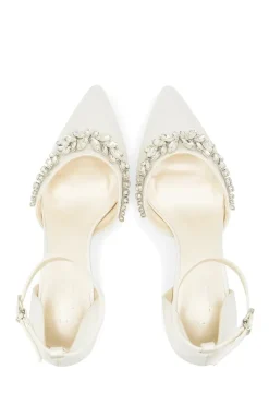 Dyeable Satin 'Cinta' Mid Block Heel Ankle Strap Court Shoes