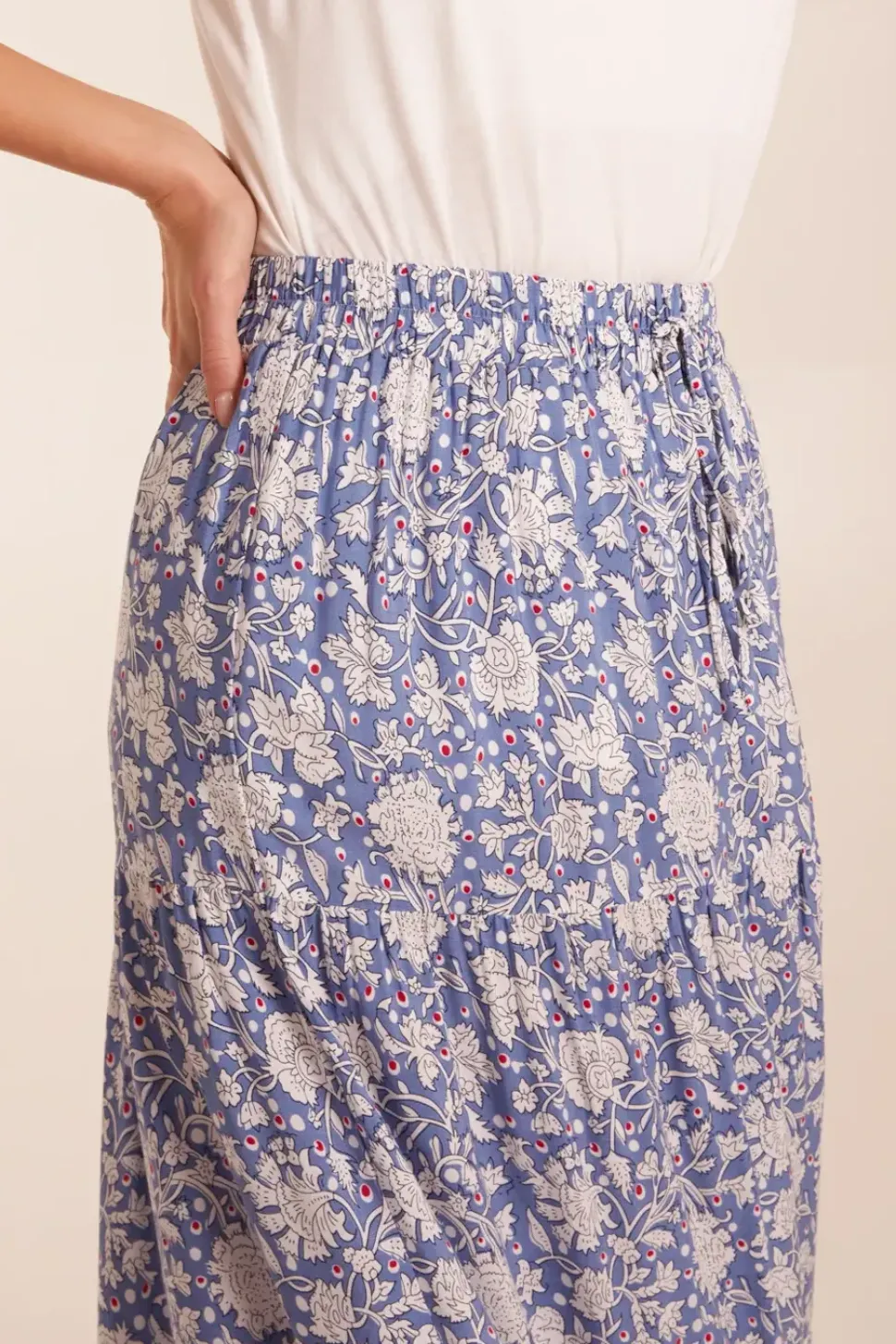 Elasticated Waistband Tiered Midi Skirt