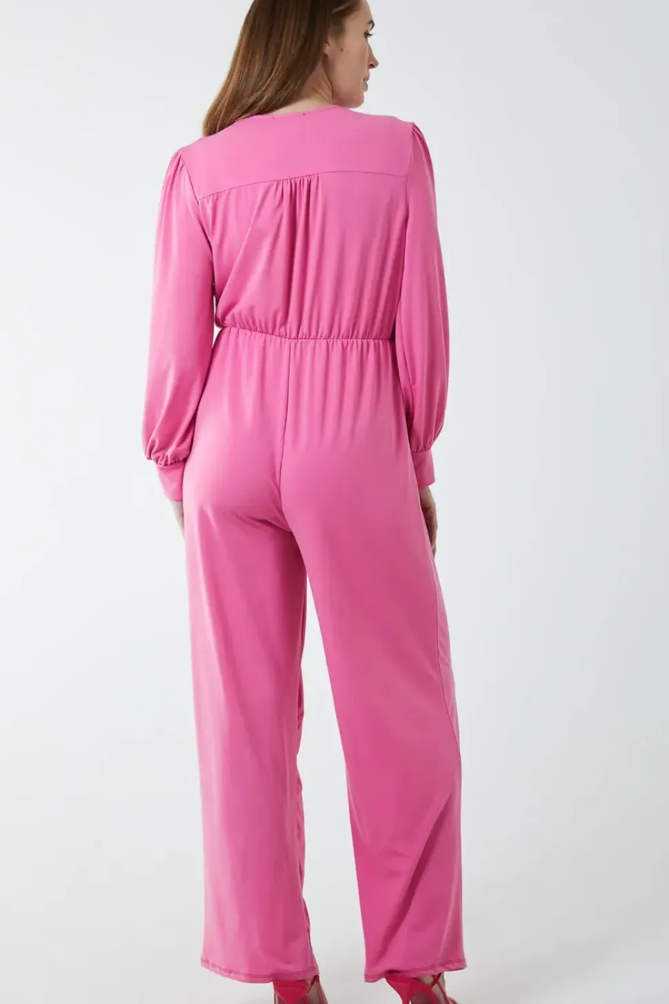 Elasticated Waist Crossover Long Sleeve Jumpsuit