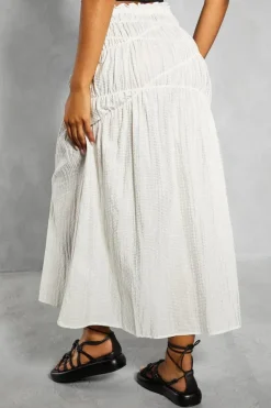 Elastic Detail Textured Maxi Skirt
