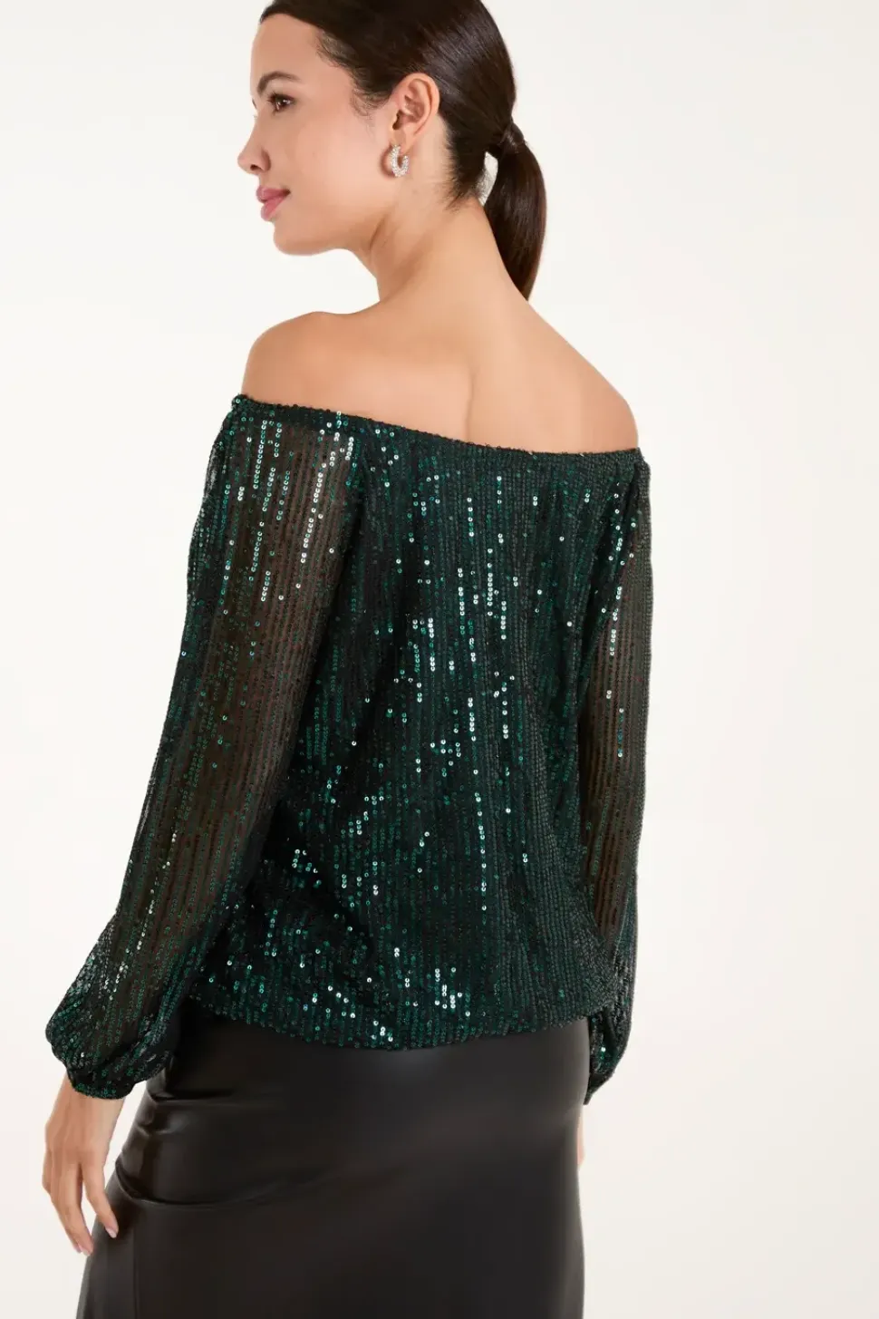 Elastic Neck Puffball Sequin Top