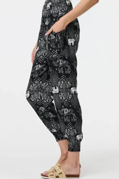 Elephant Print Relaxed Harem Pants