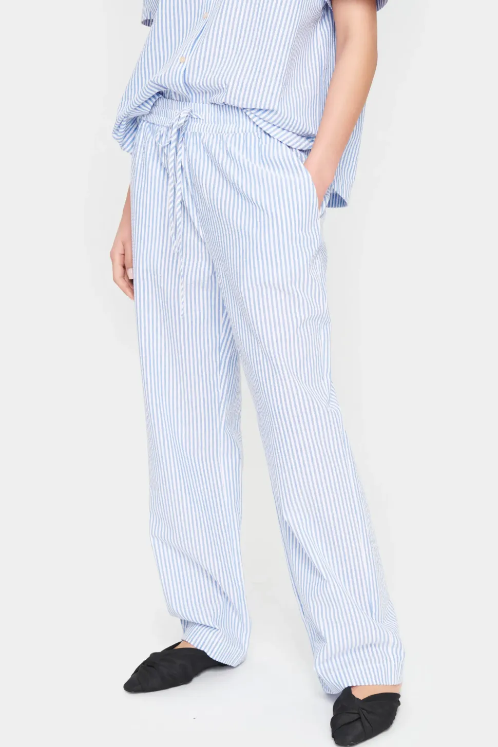 Elmiko Elastic Waist Casual Trousers-Striped
