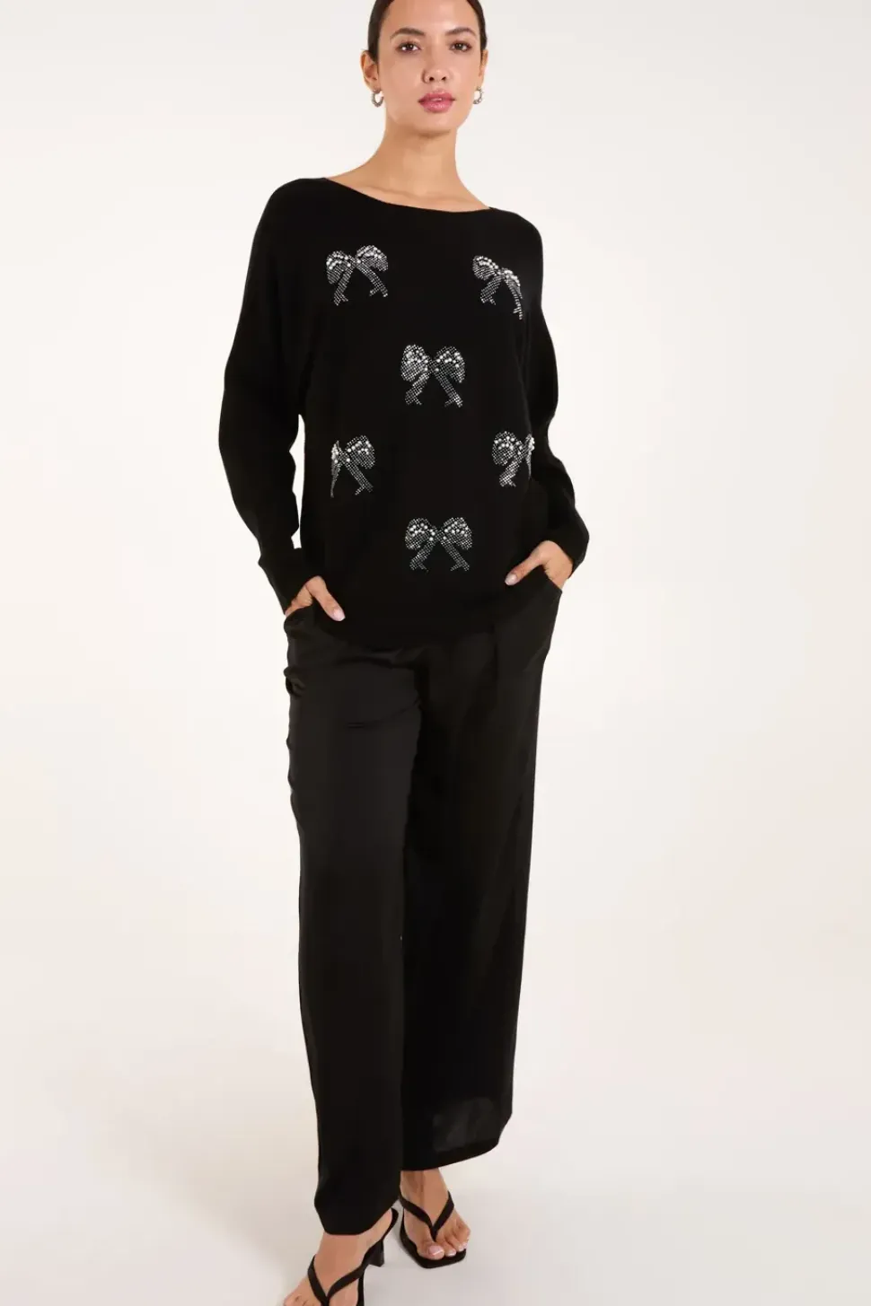 Embellished Bows Knitted Jumper