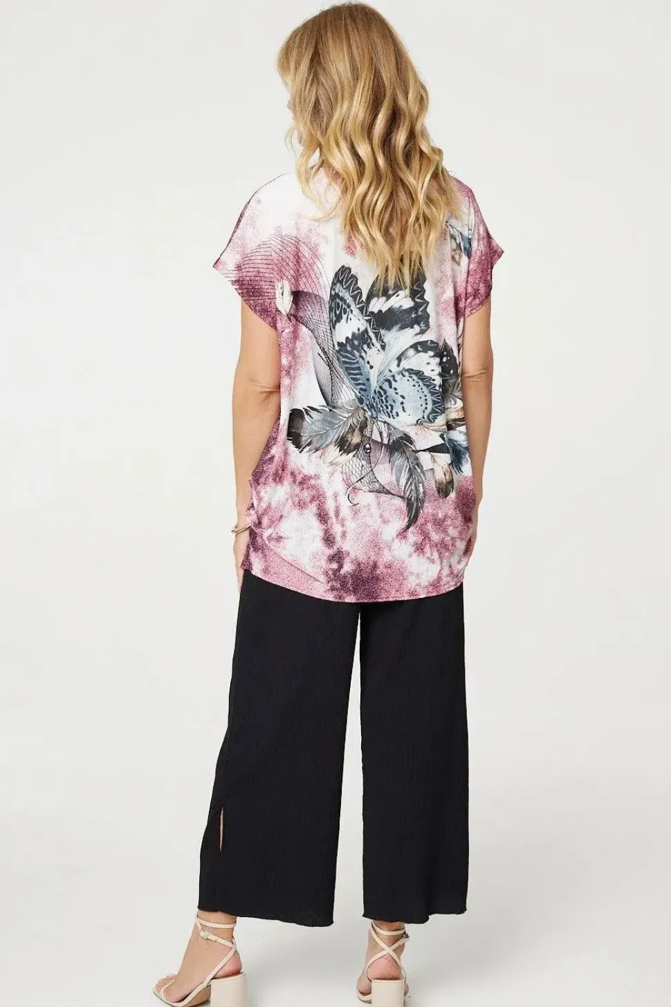 Embellished Butterfly Print Tunic Top