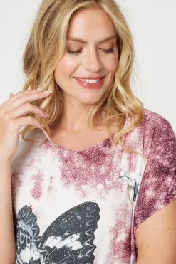 Embellished Butterfly Print Tunic Top