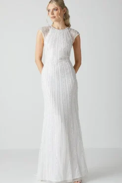 Embellished Cap Sleeve Linear Embellished Wedding Dress