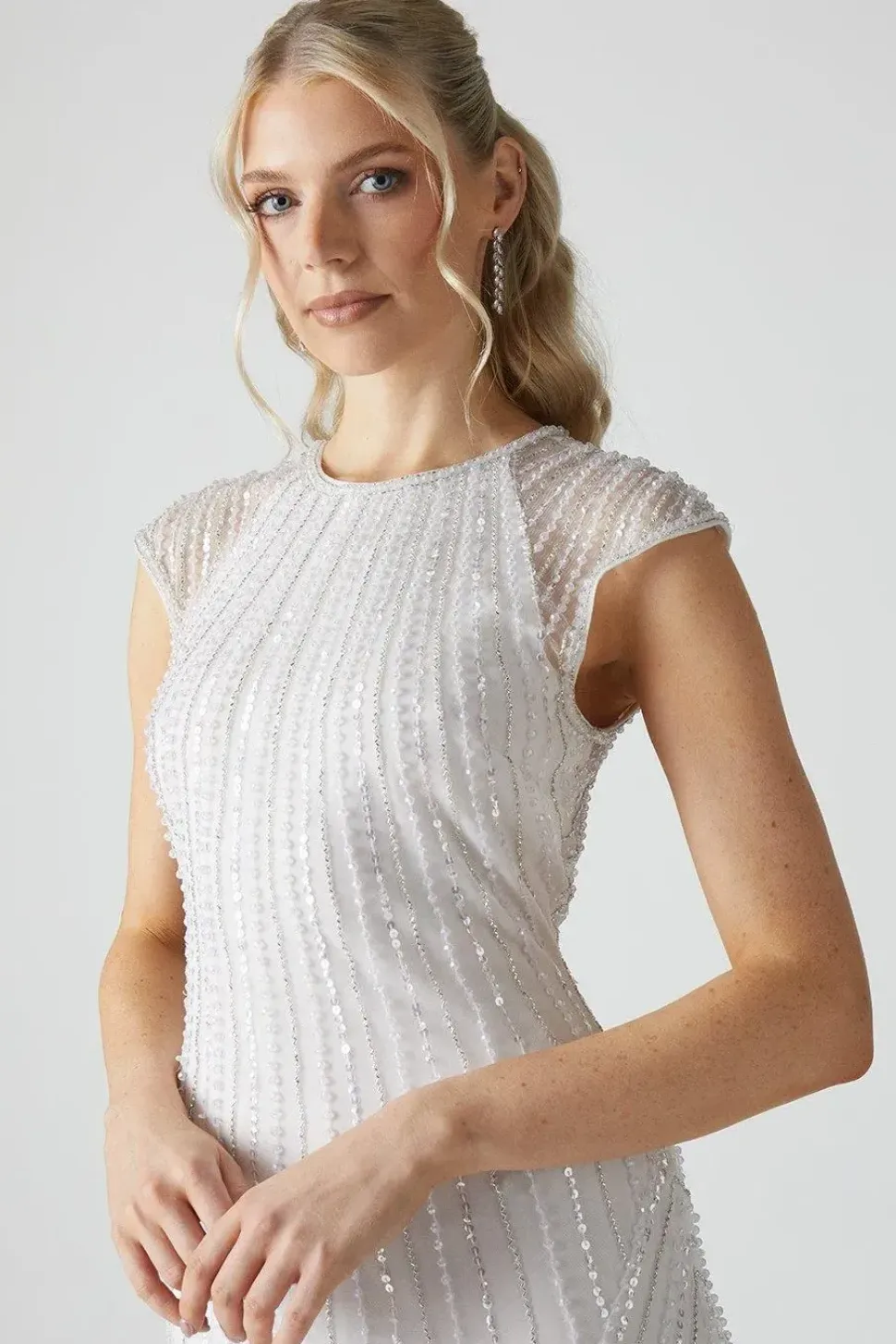 Embellished Cap Sleeve Linear Embellished Wedding Dress