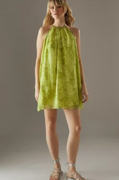 Embellished Chiffon Sequin Snake Print Halter Mini Dress