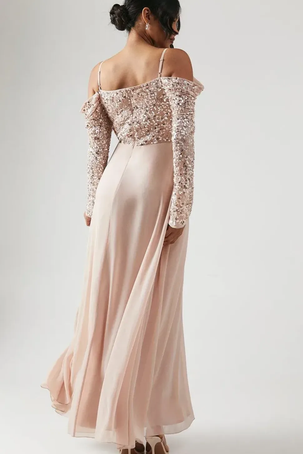 Embellished Cowl Top Long Sleeve Bridesmaids Dress