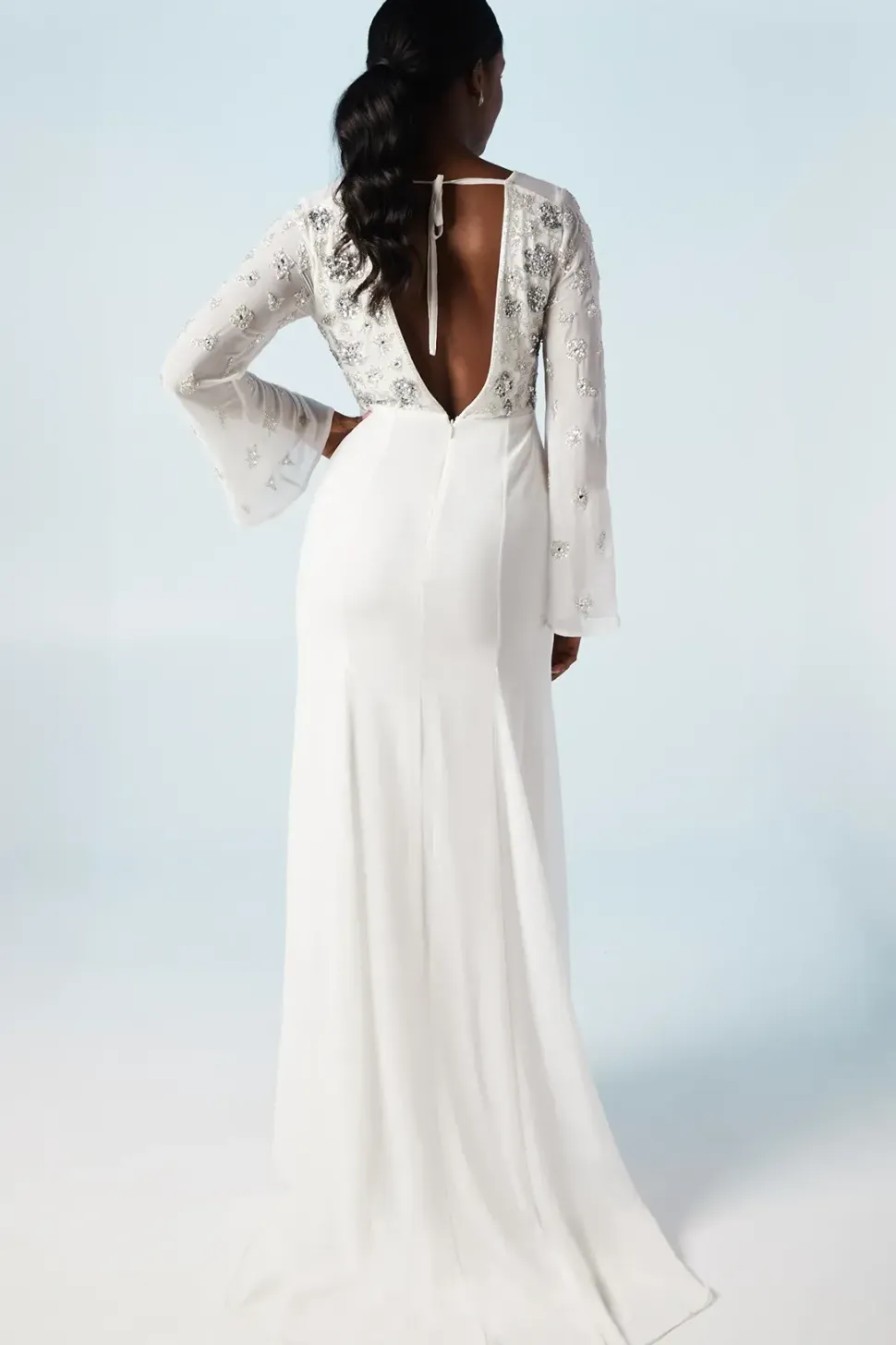 Embellished Flare Sleeve Boho Wedding Dress